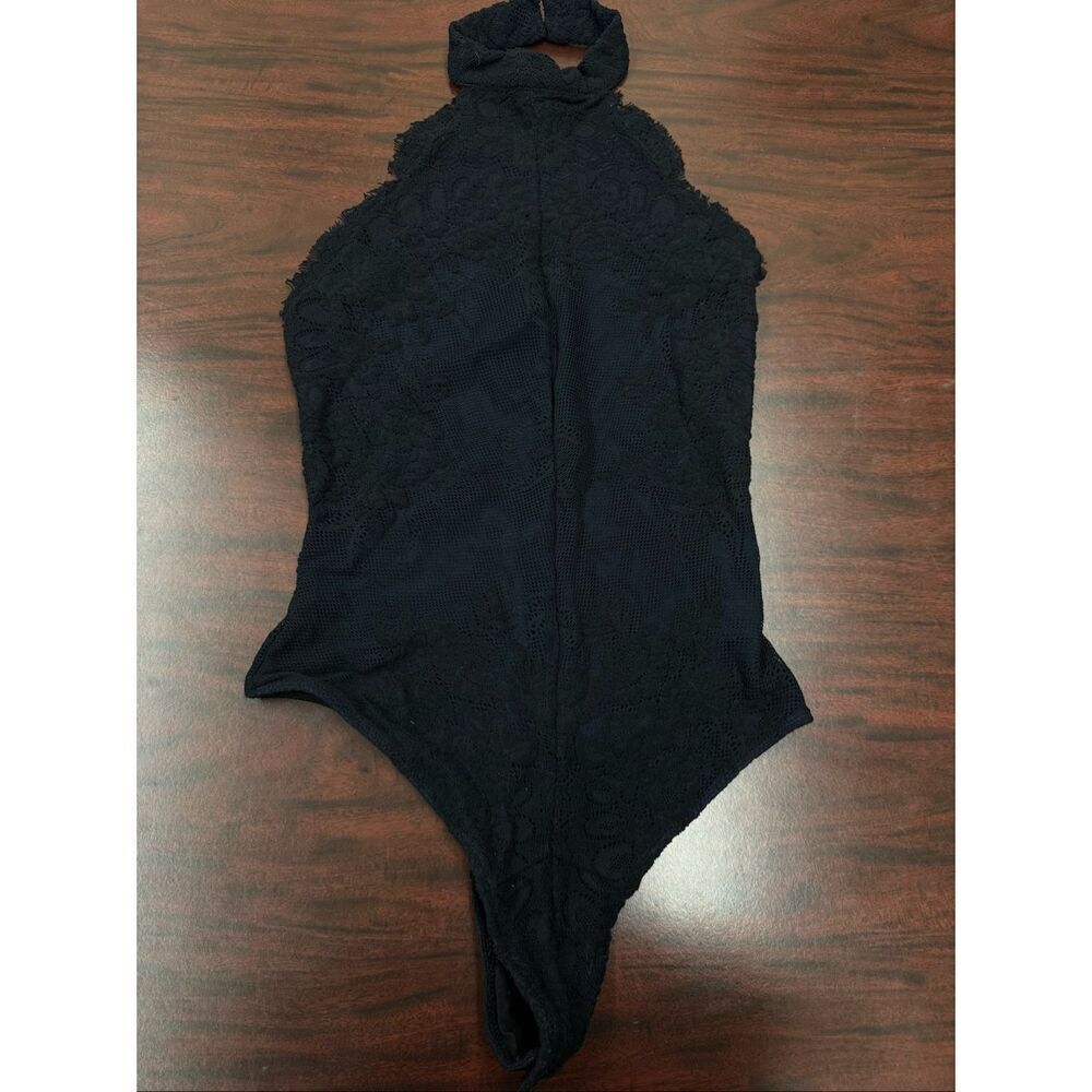 Free People Miley Black Lace Halter Bodysuit Size Large